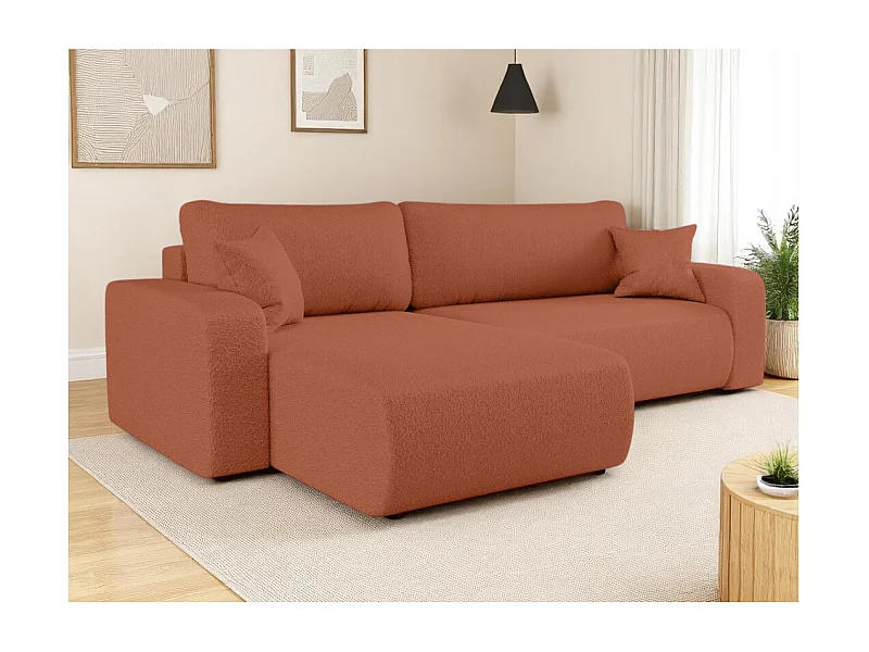 Canapé ALYA d'angle max réversible et convertible 5 places en tissu bouclette - Terracotta