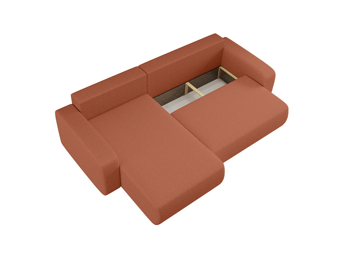 Canapé ALYA d'angle max réversible et convertible 5 places en tissu bouclette - Terracotta