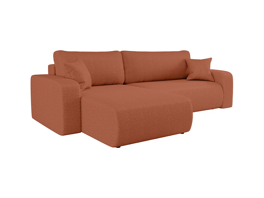 Canapé ALYA d'angle max réversible et convertible 5 places en tissu bouclette - Terracotta