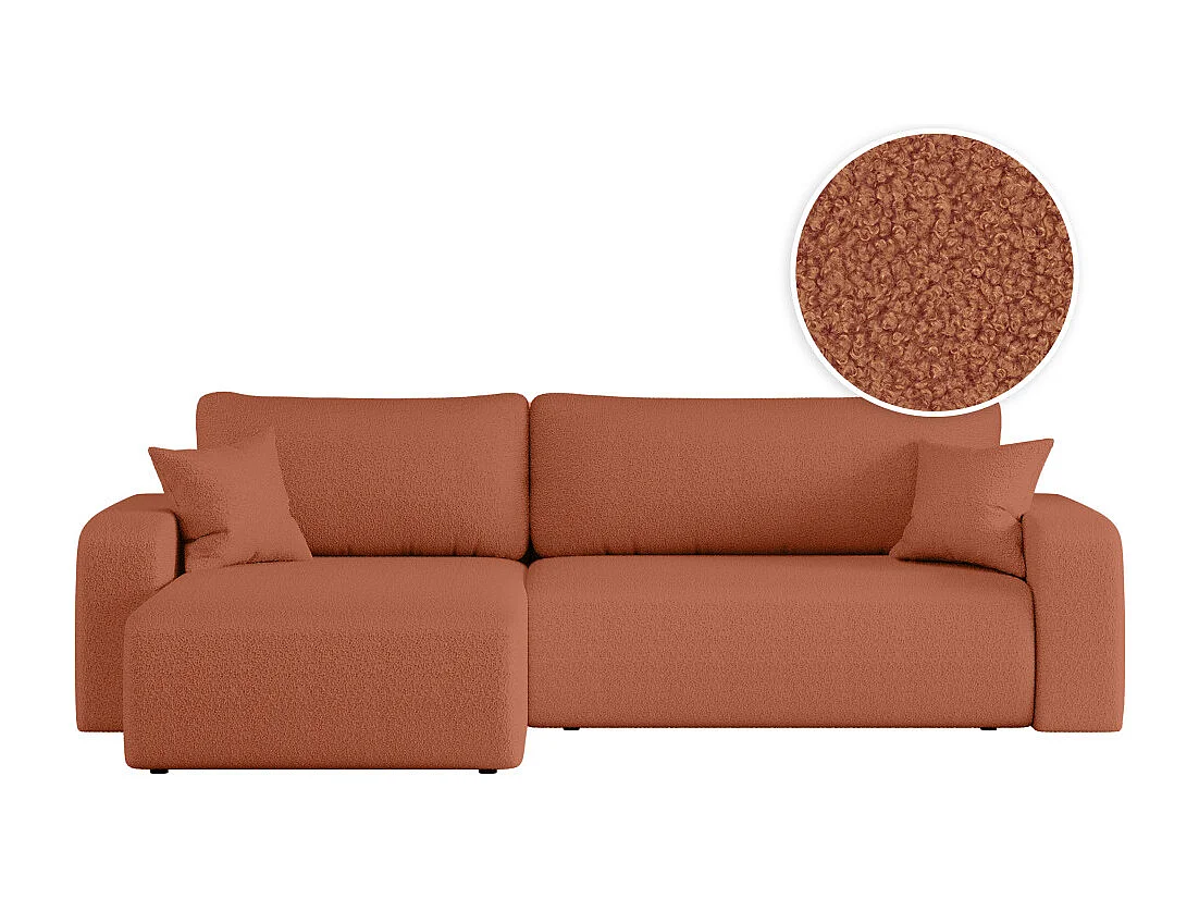 Canapé ALYA d'angle max réversible et convertible 5 places en tissu bouclette - Terracotta
