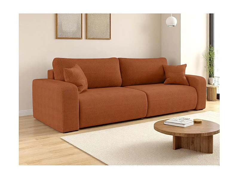 Canapé droit 3 places ALYA convertible en velours côtelé - Terracotta