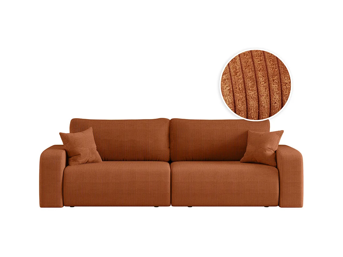 Canapé droit 3 places ALYA convertible en velours côtelé - Terracotta