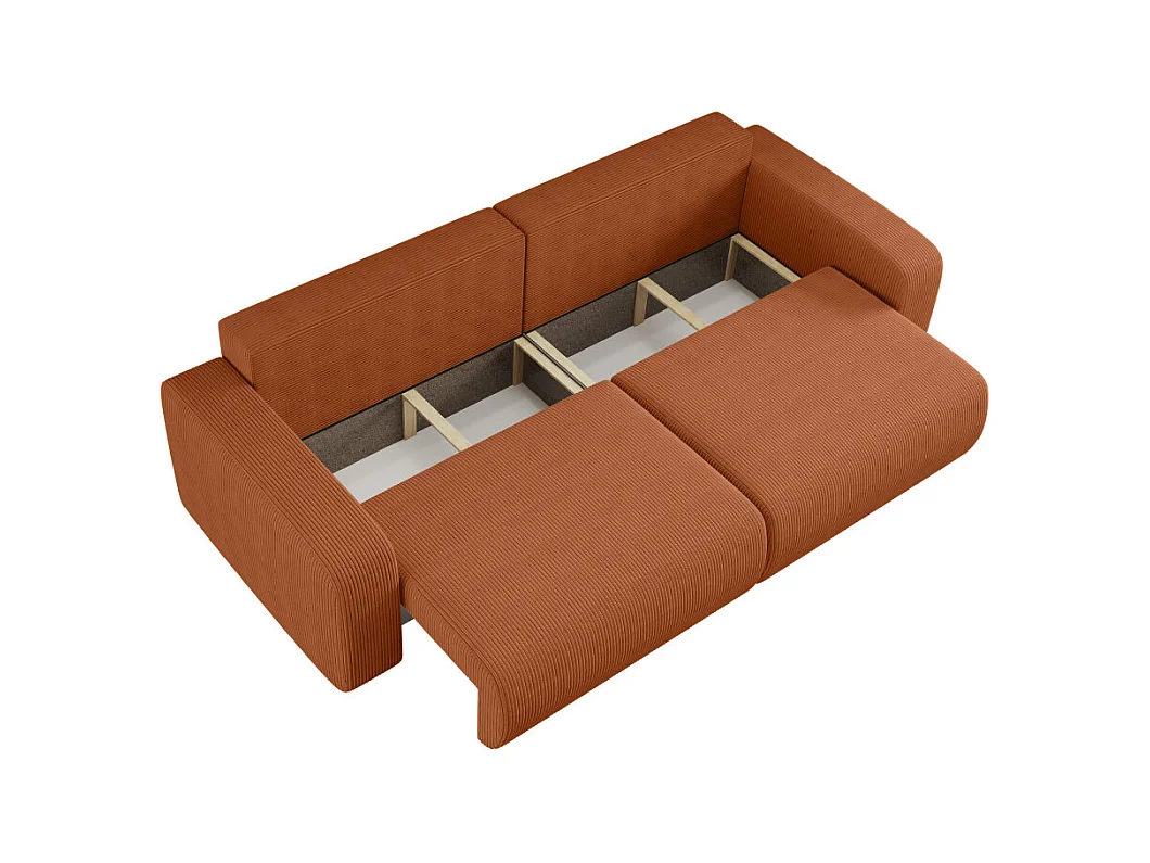 Canapé droit 3 places ALYA convertible en velours côtelé - Terracotta