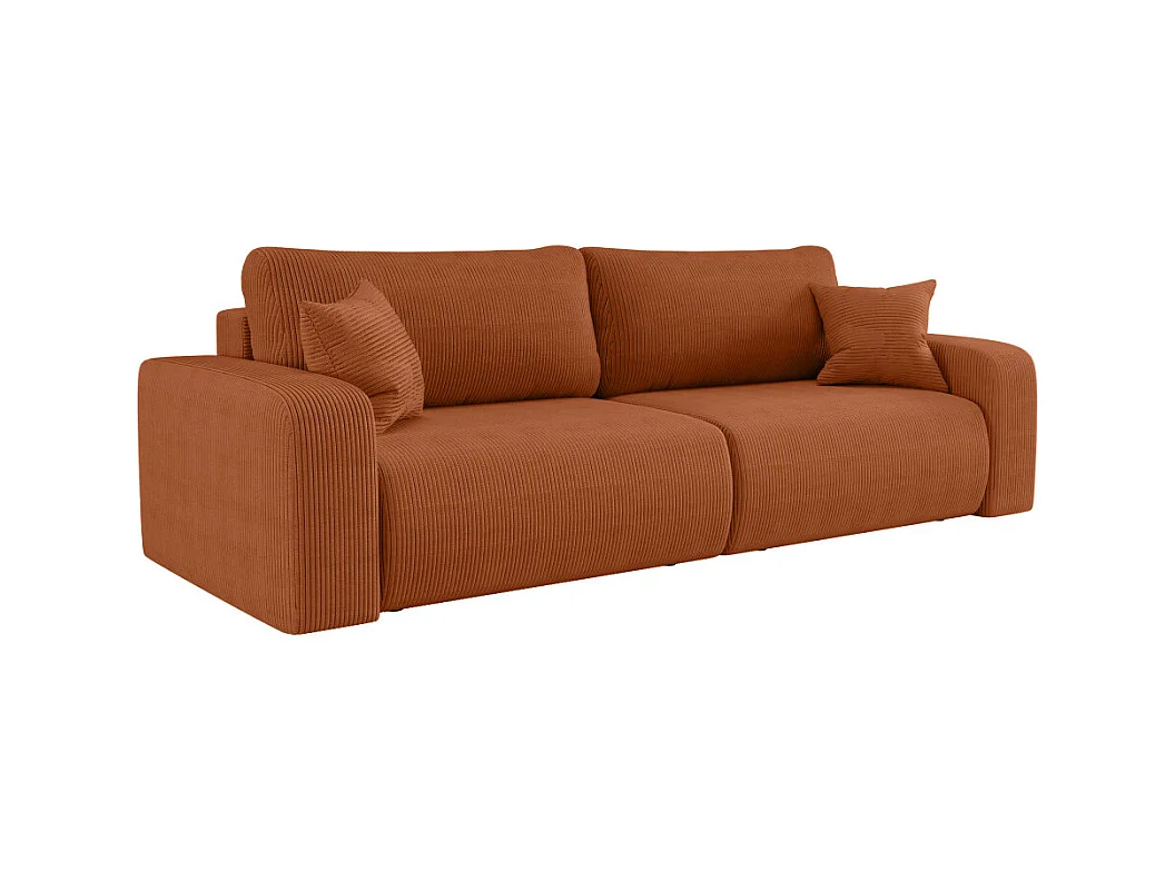 Canapé droit 3 places ALYA convertible en velours côtelé - Terracotta