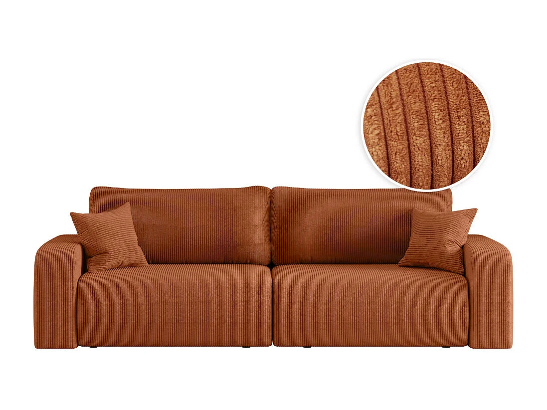 Canapé droit 3 places ALYA convertible en velours côtelé - Terracotta