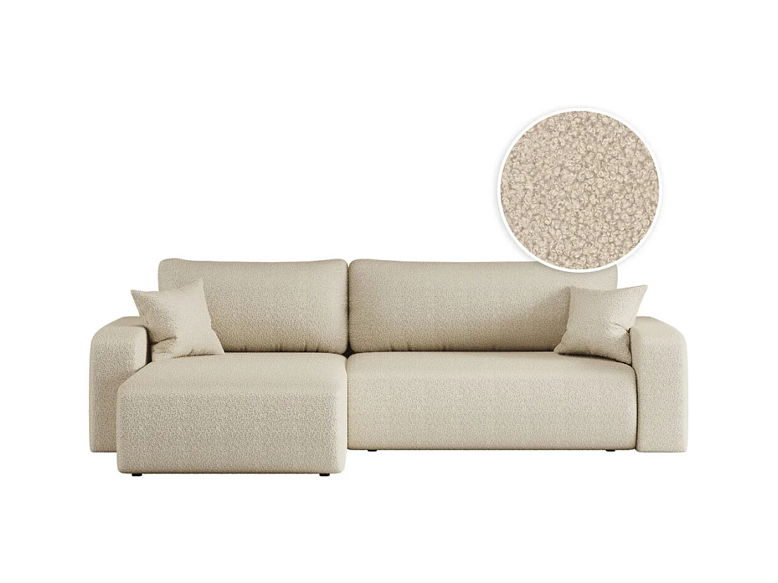 Canapé ALYA d'angle max réversible et convertible 5 places en tissu bouclette - Beige