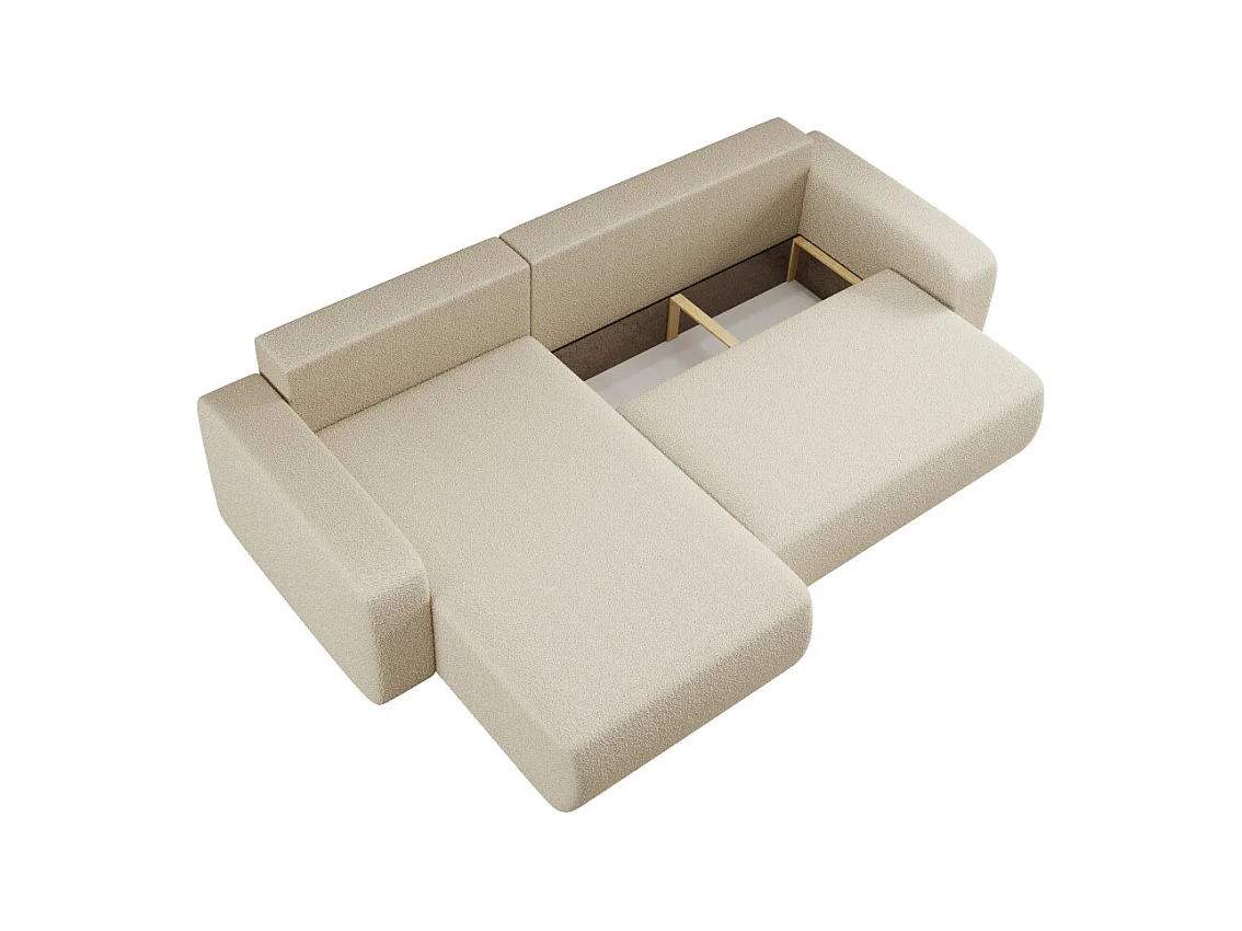 Canapé ALYA d'angle max réversible et convertible 5 places en tissu bouclette - Beige