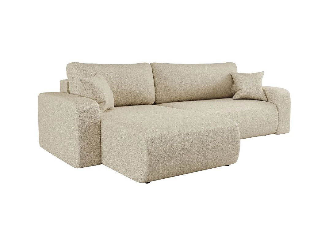 Canapé ALYA d'angle max réversible et convertible 5 places en tissu bouclette - Beige