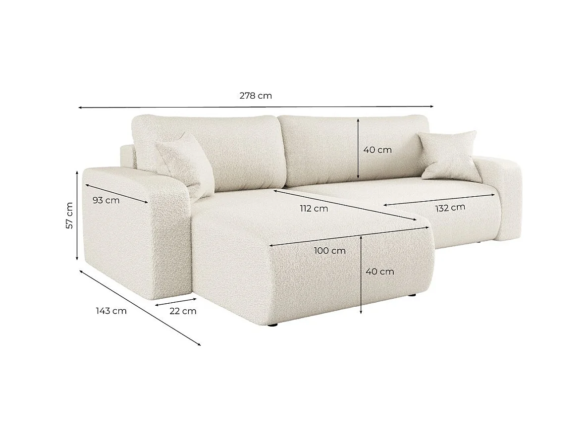 Canapé ALYA d'angle max réversible et convertible 5 places en tissu bouclette - Beige