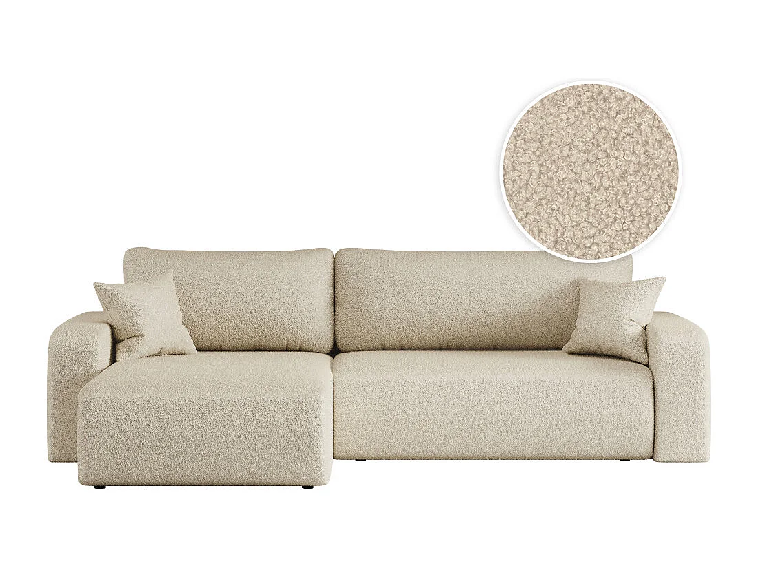 Canapé ALYA d'angle max réversible et convertible 5 places en tissu bouclette - Beige