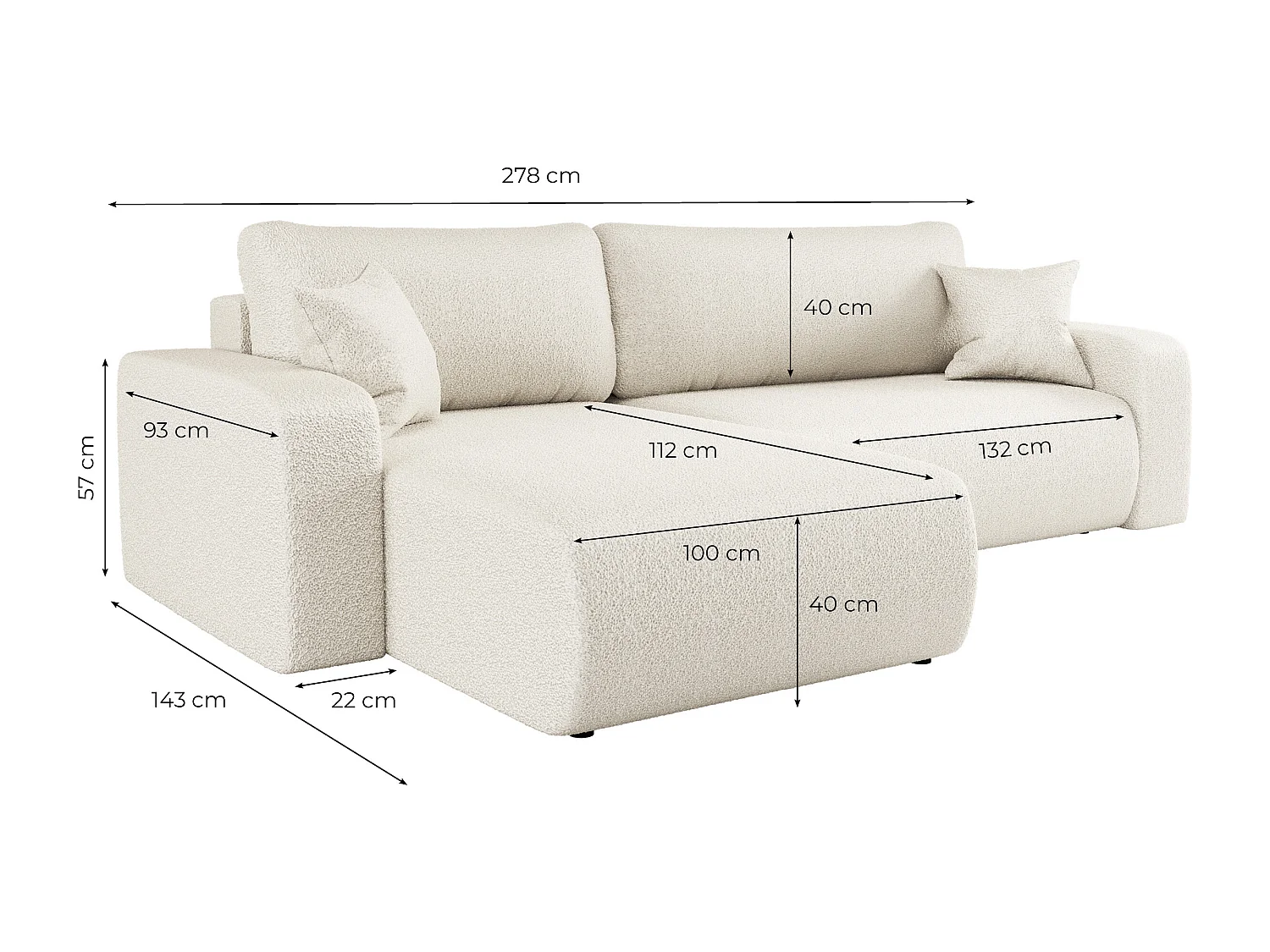 Canapé ALYA d'angle max réversible et convertible 5 places en tissu bouclette - Beige