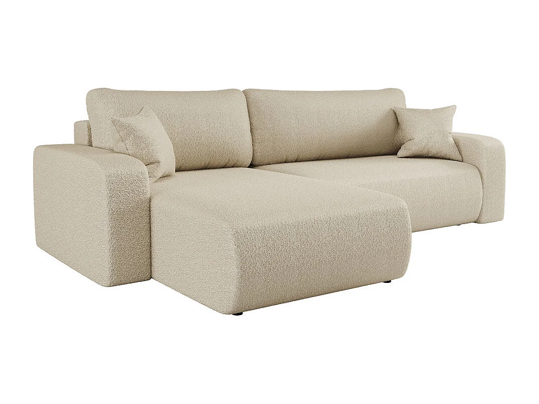 Canapé ALYA d'angle max réversible et convertible 5 places en tissu bouclette - Beige