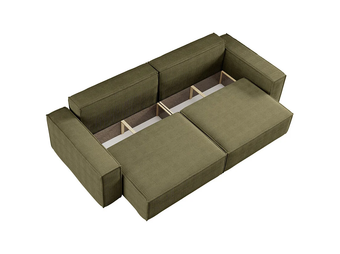 Canapé droit 3 places FARAH convertible en velours côtelé - Vert kaki