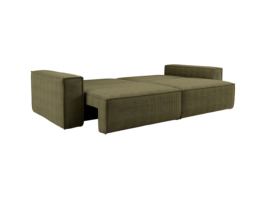 Canapé droit 3 places FARAH convertible en velours côtelé - Vert kaki