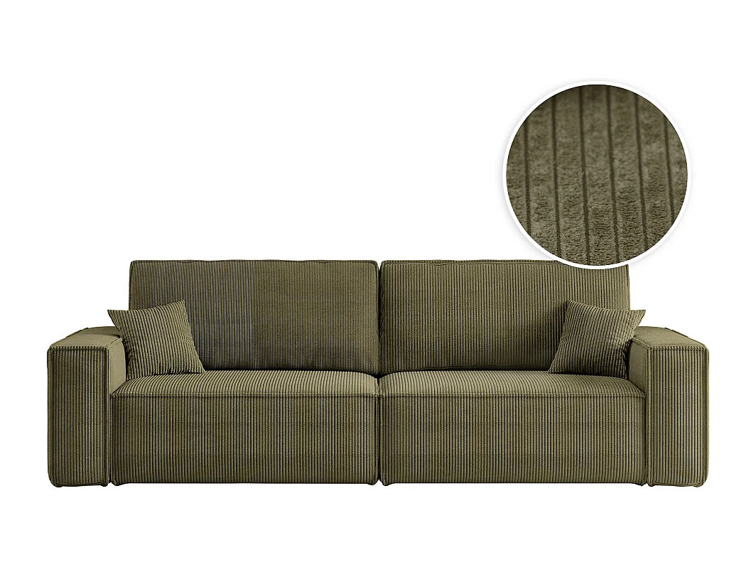 Canapé droit 3 places FARAH convertible en velours côtelé - Vert kaki