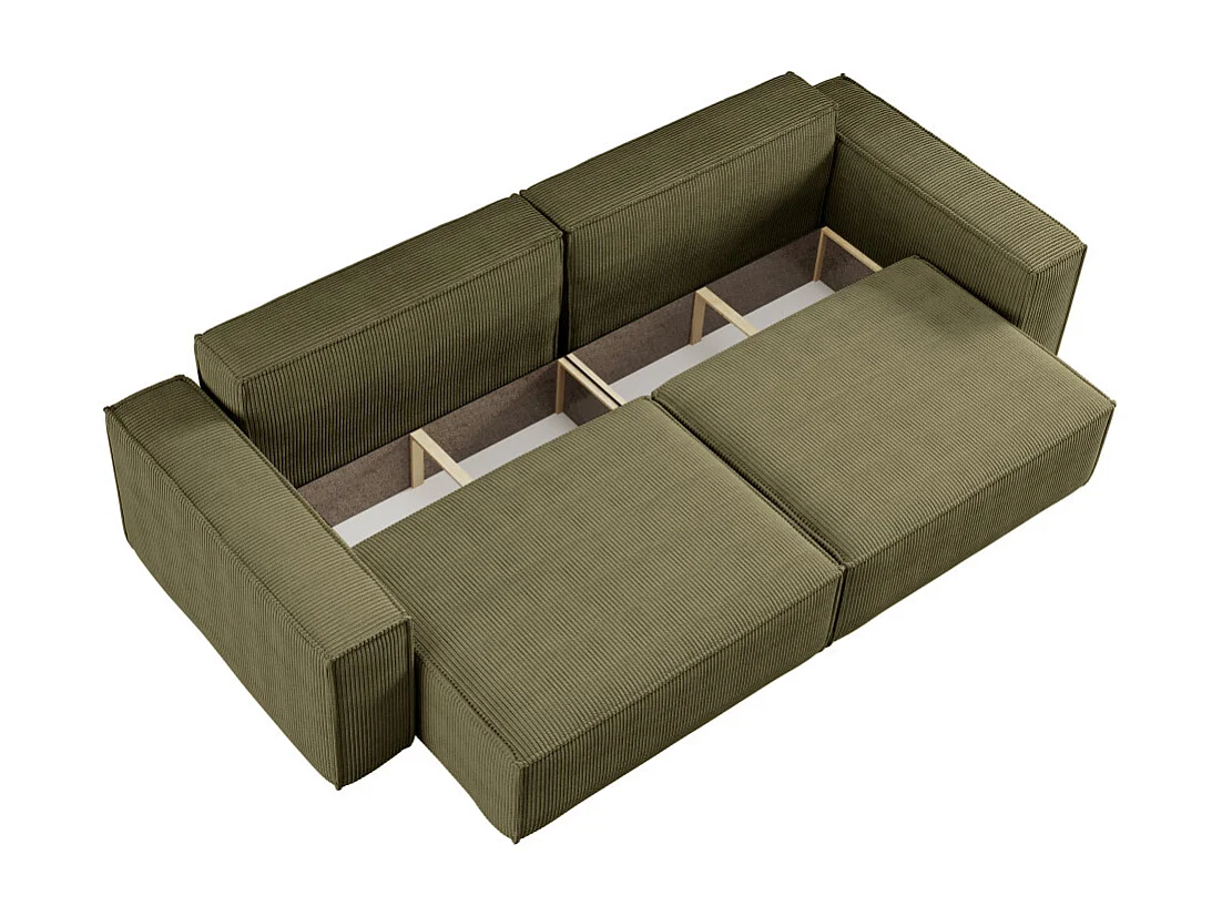 Canapé droit 3 places FARAH convertible en velours côtelé - Vert kaki