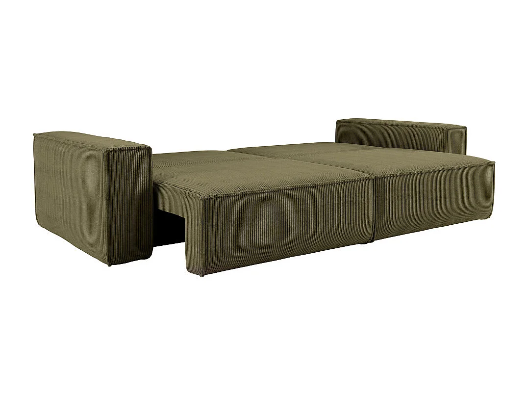 Canapé droit 3 places FARAH convertible en velours côtelé - Vert kaki