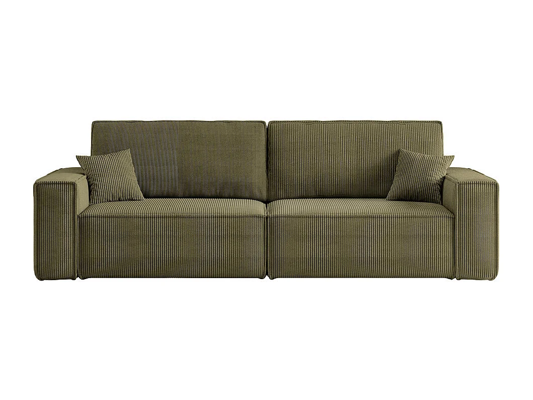 Canapé droit 3 places FARAH convertible en velours côtelé - Vert kaki