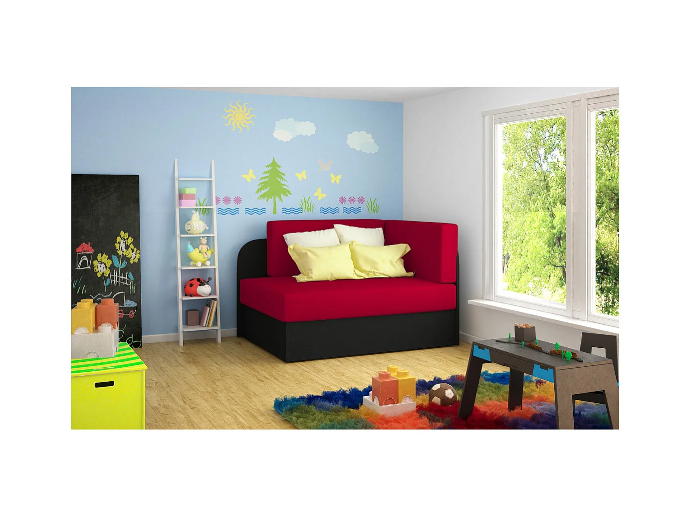 Chauffeuse/Lit enfant ZAYAH en tissu - Rouge