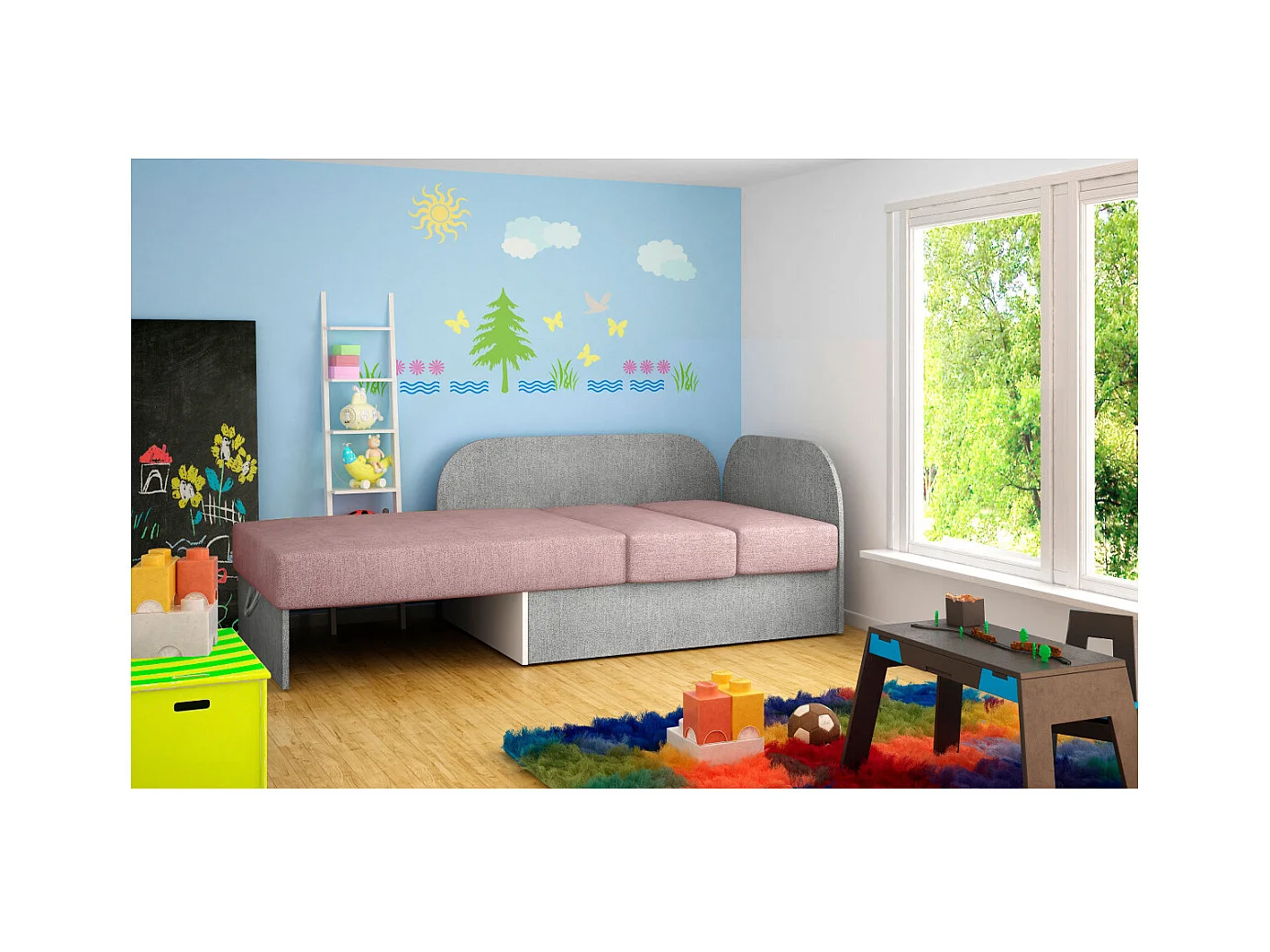 Chauffeuse/Lit enfant ZAYAH en tissu - Rose