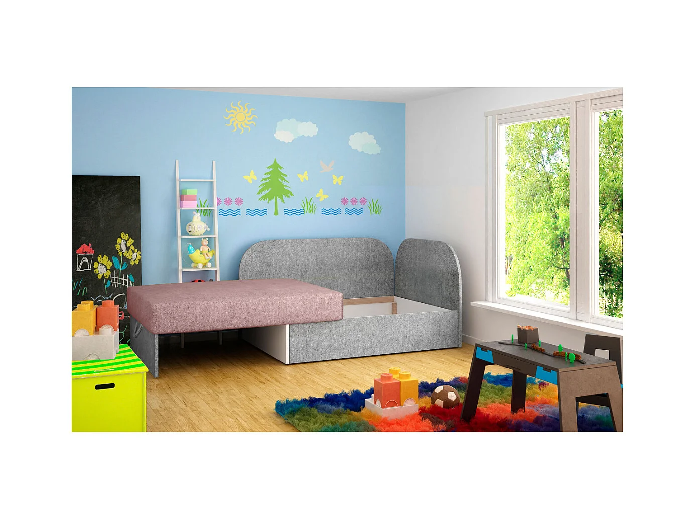 Chauffeuse/Lit enfant ZAYAH en tissu - Rose