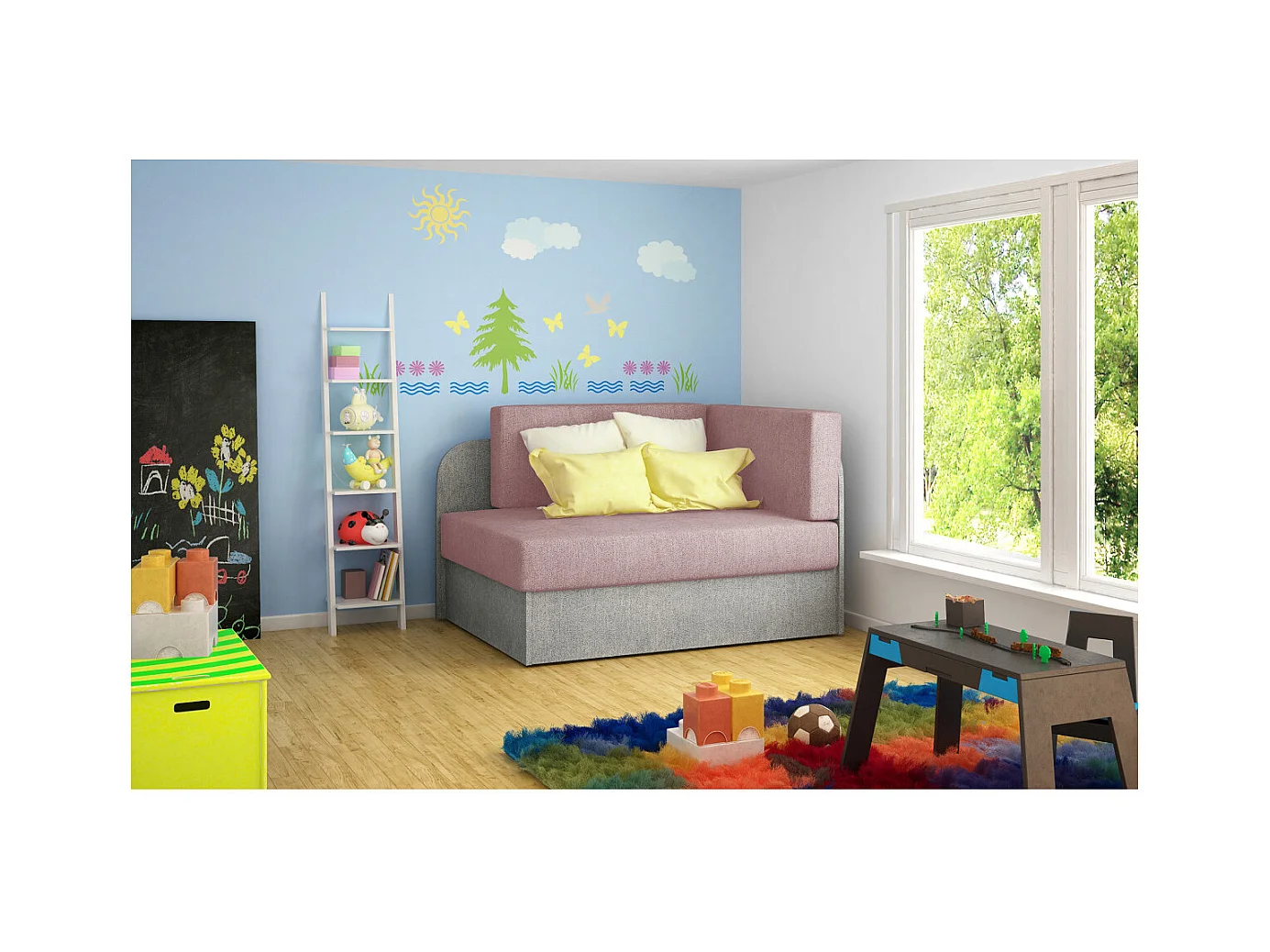 Chauffeuse/Lit enfant ZAYAH en tissu - Rose