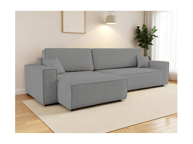 Canapé FARAH d'angle max réversible et convertible 5 places en tissu bouclette - Gris