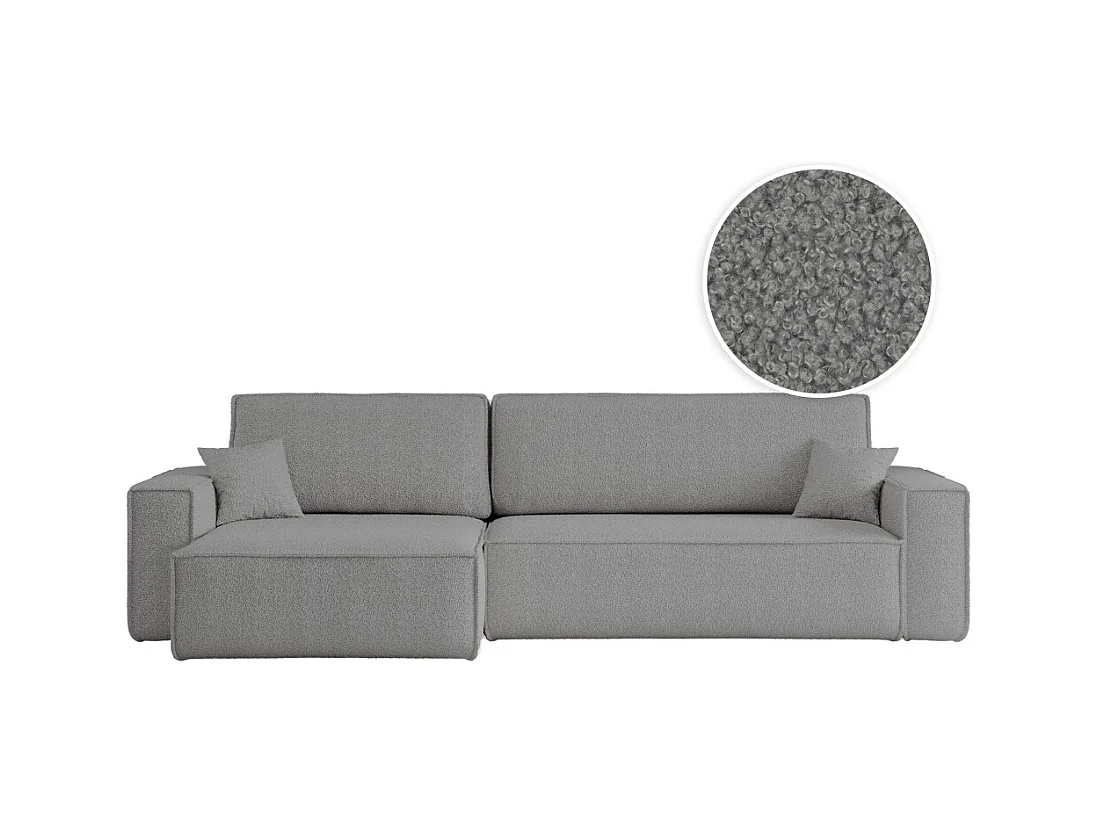 Canapé FARAH d'angle max réversible et convertible 5 places en tissu bouclette - Gris