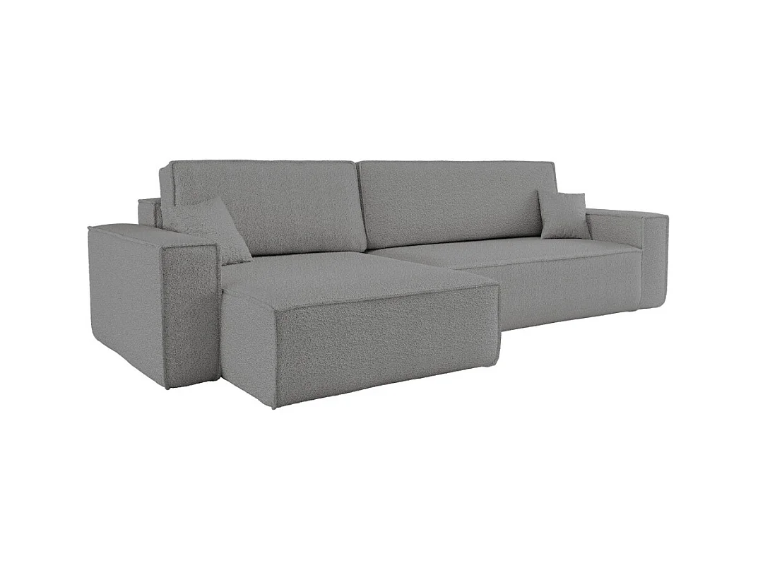 Canapé FARAH d'angle max réversible et convertible 5 places en tissu bouclette - Gris