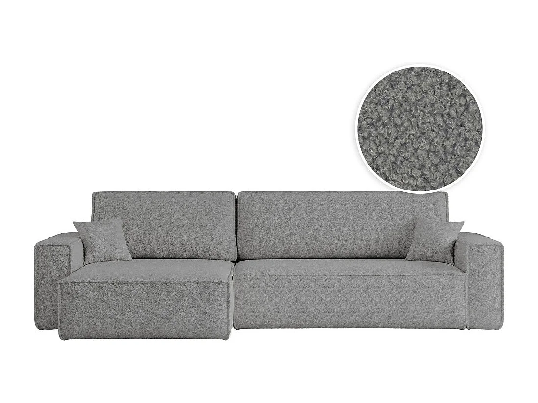 Canapé FARAH d'angle max réversible et convertible 5 places en tissu bouclette - Gris