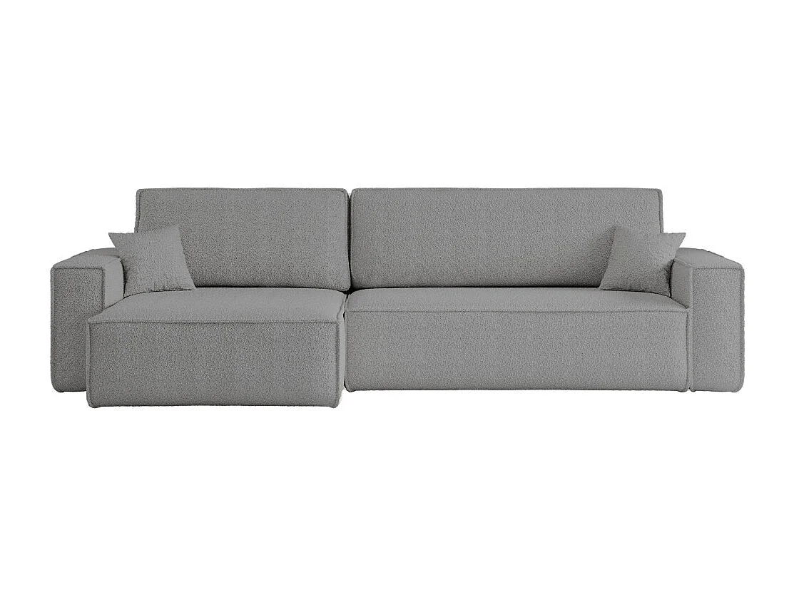 Canapé FARAH d'angle max réversible et convertible 5 places en tissu bouclette - Gris