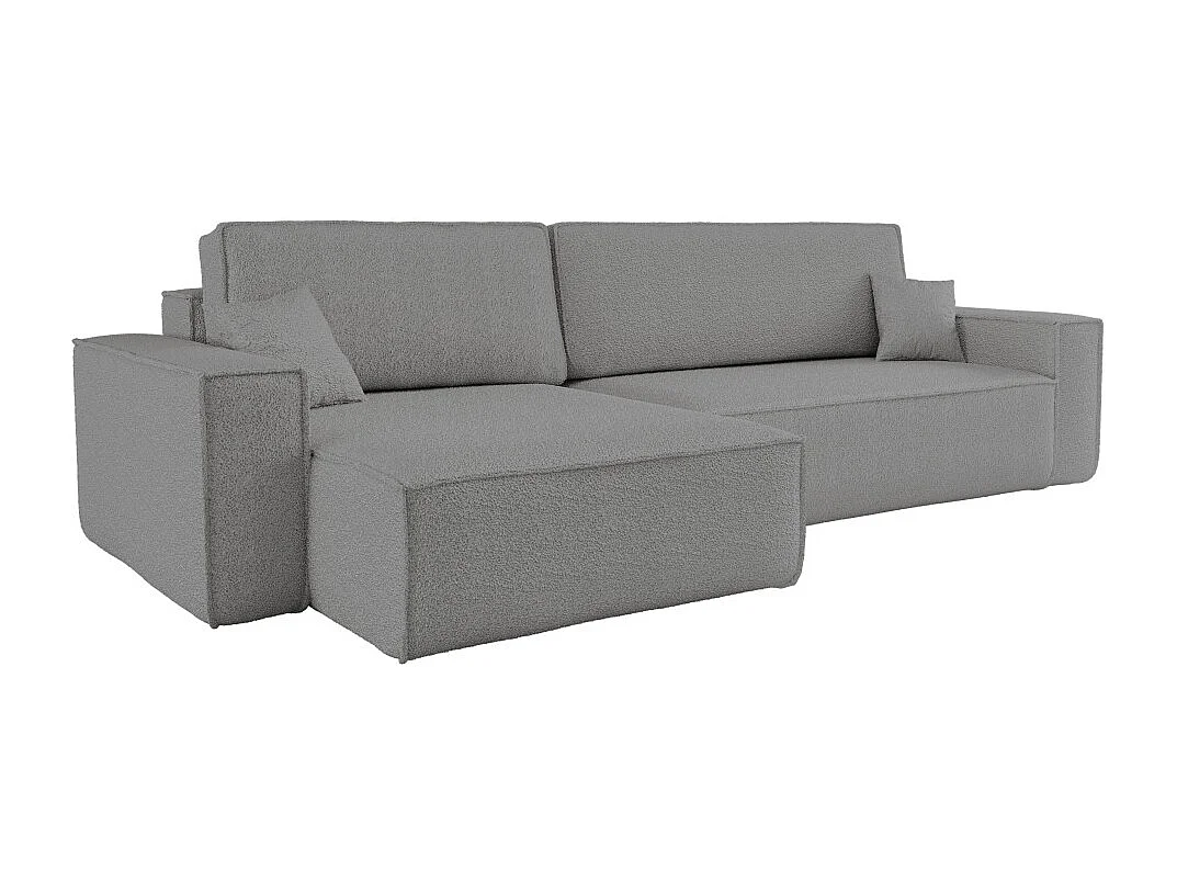 Canapé FARAH d'angle max réversible et convertible 5 places en tissu bouclette - Gris