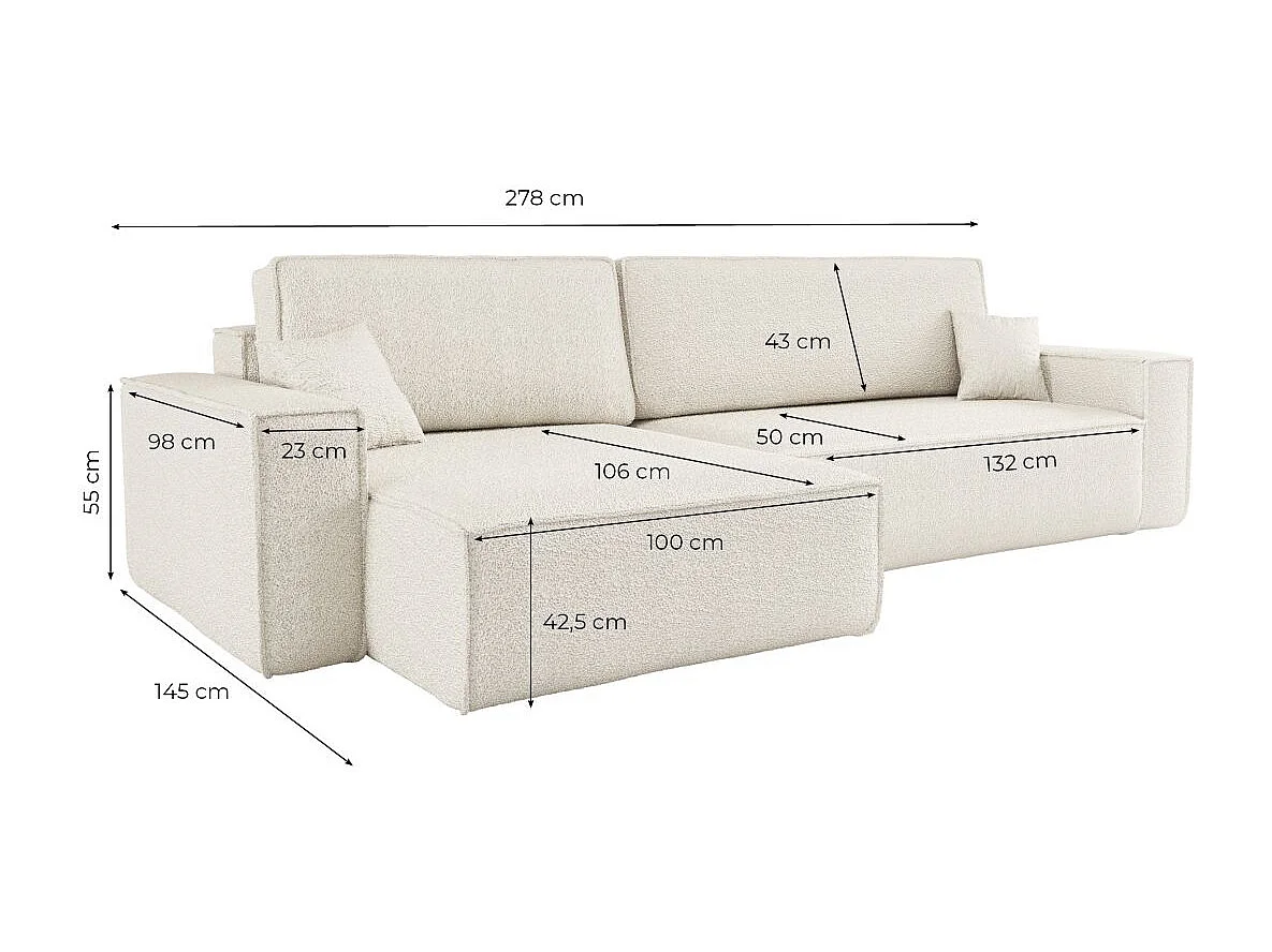 Canapé FARAH d'angle max réversible et convertible 5 places en tissu bouclette - Gris