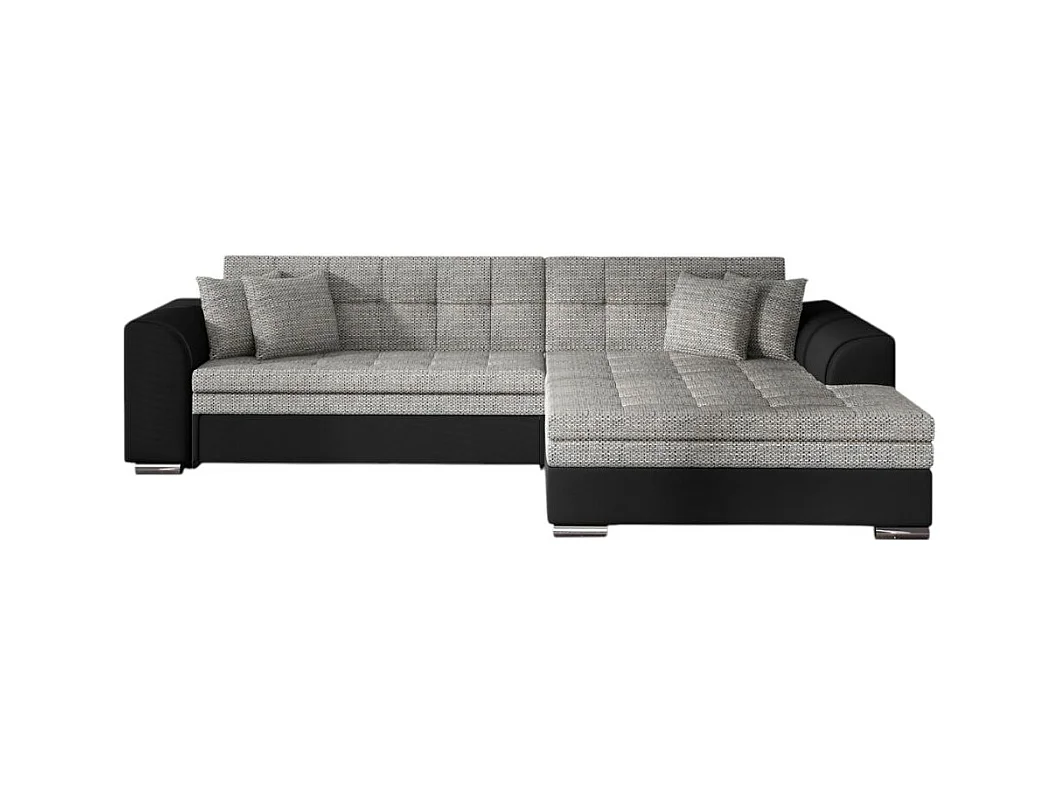 Canapé d'angle droit 4 places NILA convertible en simili et tissu - Noir/Gris clair