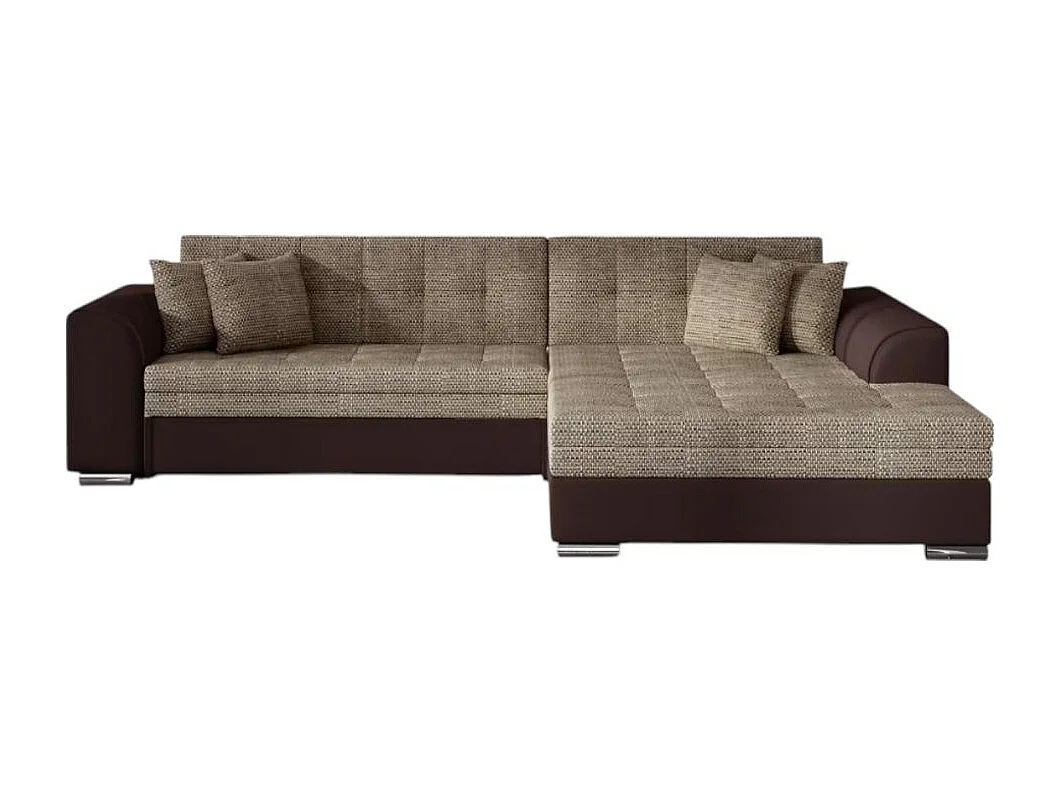 Canapé d'angle droit 4 places NILA convertible en simili et tissu - Marron/Beige