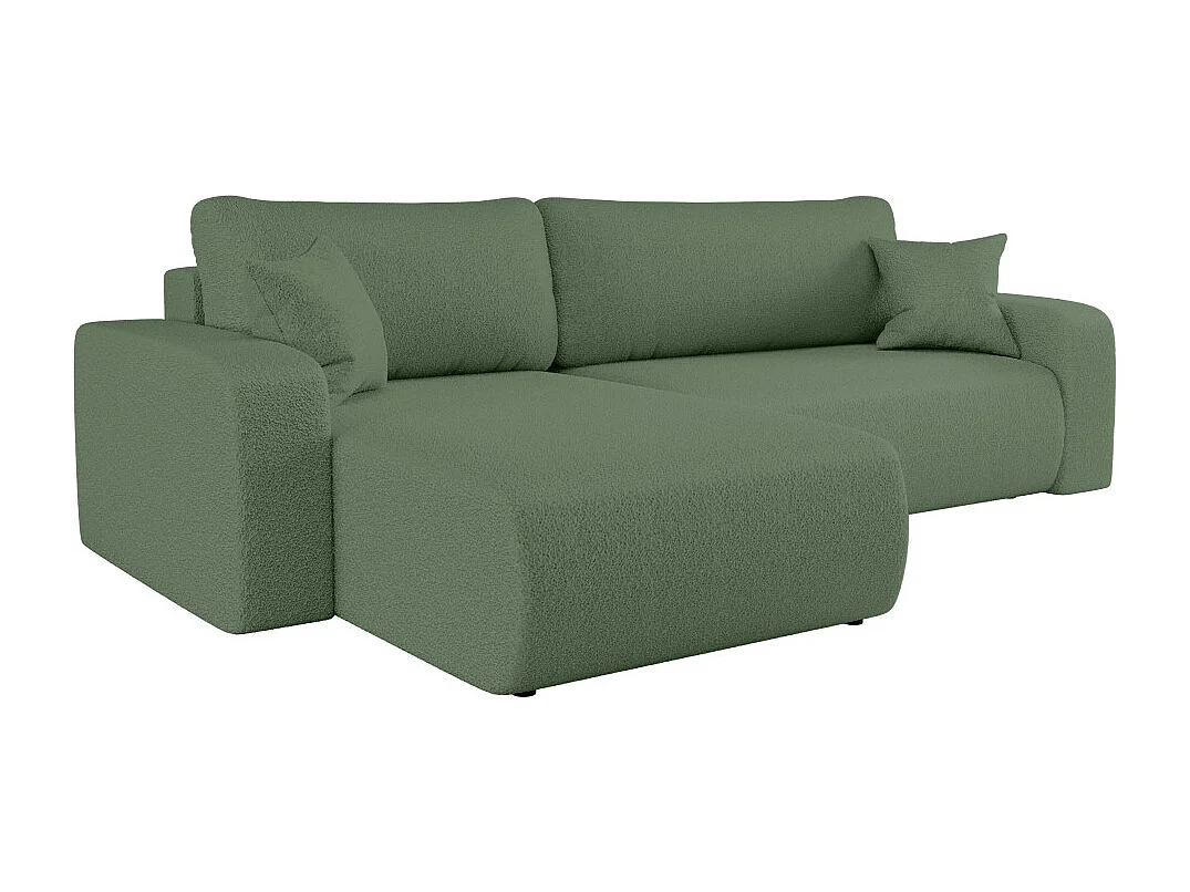 Canapé ALYA d'angle max réversible et convertible 5 places en tissu bouclette - Vert
