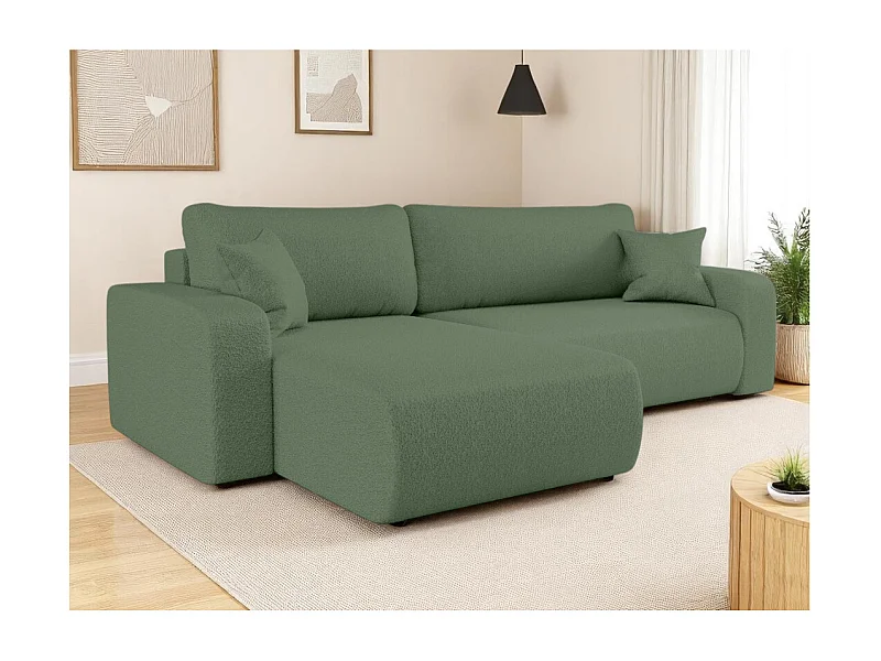 Canapé ALYA d'angle max réversible et convertible 5 places en tissu bouclette - Vert
