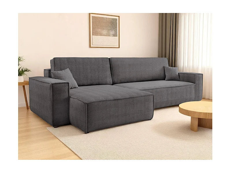 Canapé FARAH d'angle max réversible et convertible 5 places en velours côtelé - Gris