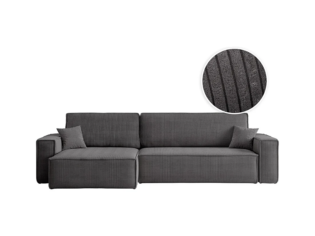 Canapé FARAH d'angle max réversible et convertible 5 places en velours côtelé - Gris