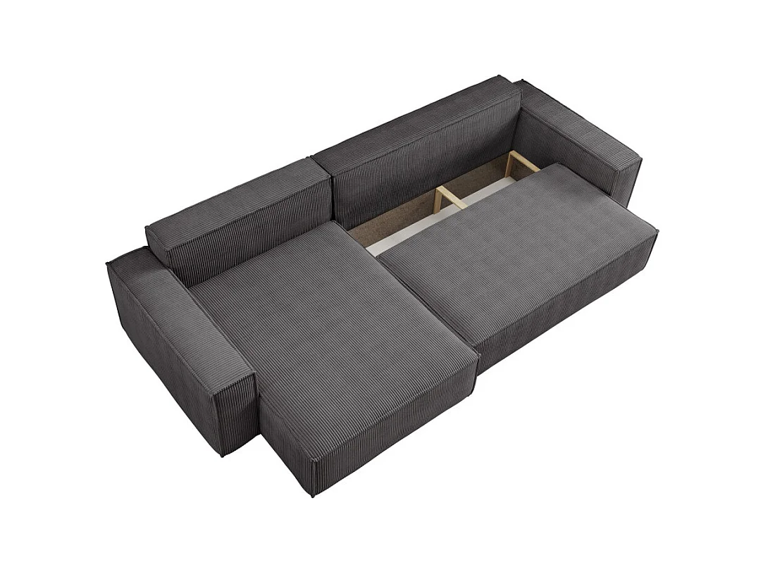 Canapé FARAH d'angle max réversible et convertible 5 places en velours côtelé - Gris