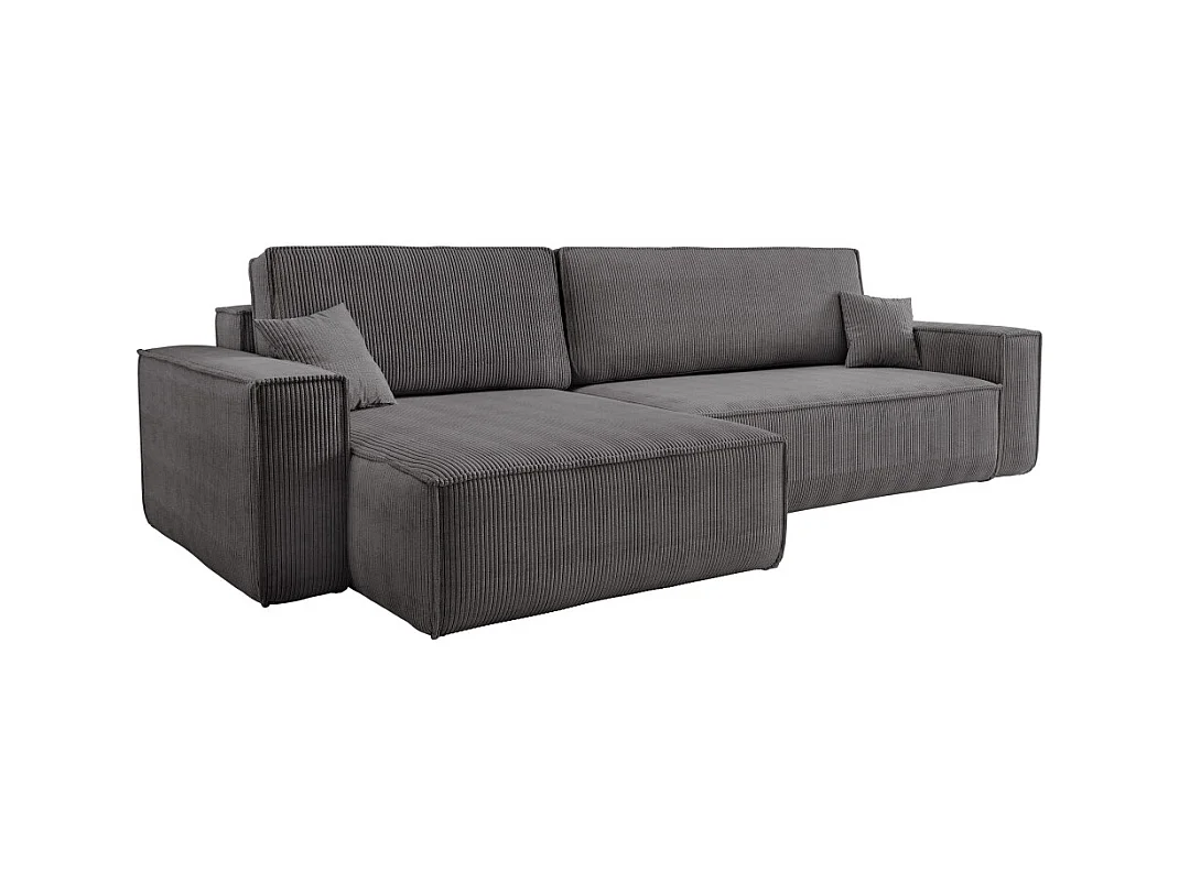 Canapé FARAH d'angle max réversible et convertible 5 places en velours côtelé - Gris