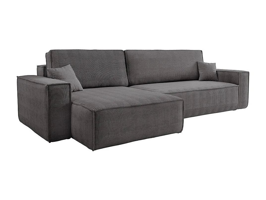 Canapé FARAH d'angle max réversible et convertible 5 places en velours côtelé - Gris