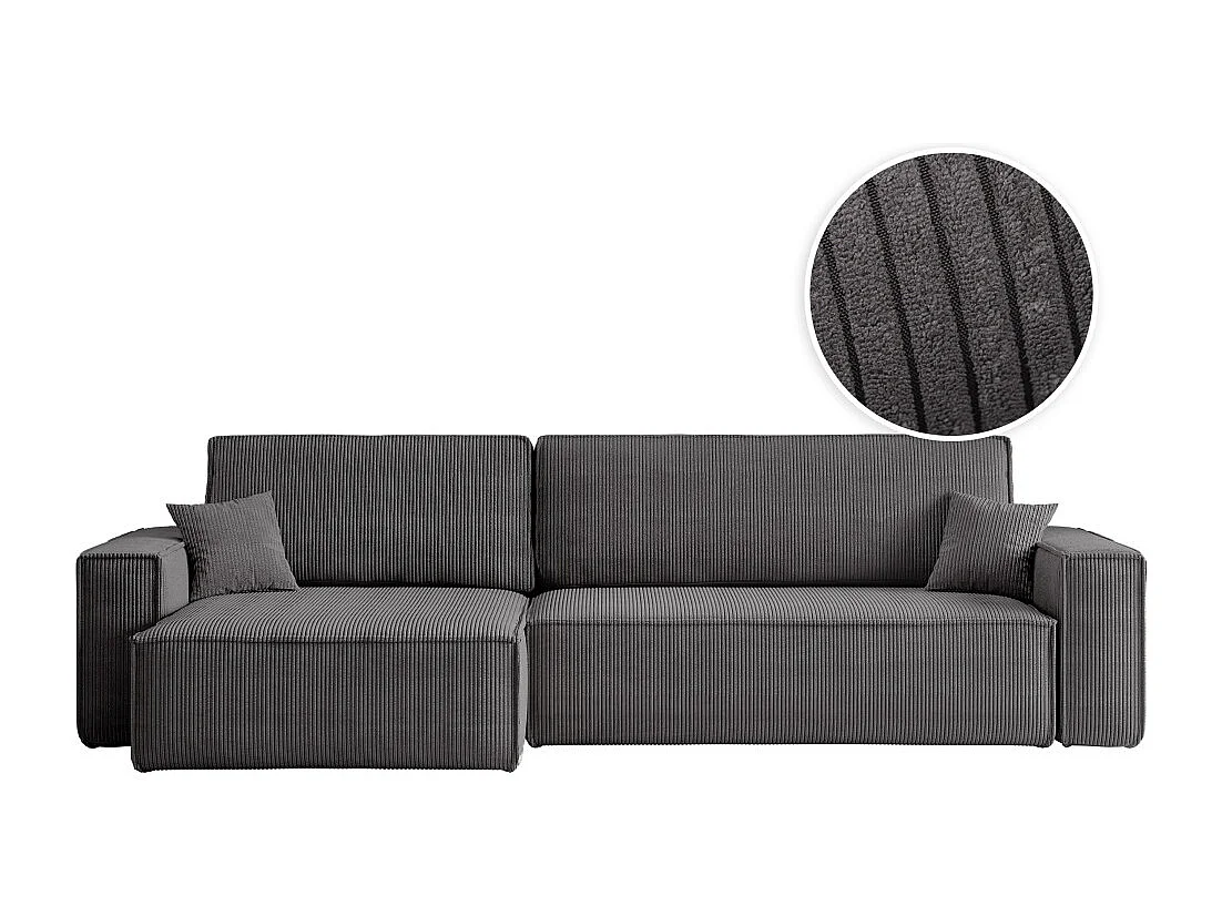 Canapé FARAH d'angle max réversible et convertible 5 places en velours côtelé - Gris