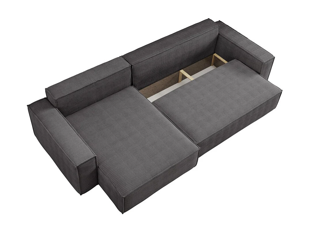 Canapé FARAH d'angle max réversible et convertible 5 places en velours côtelé - Gris