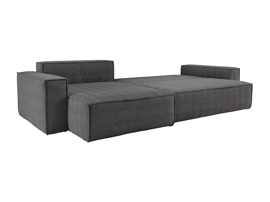 Canapé FARAH d'angle max réversible et convertible 5 places en velours côtelé - Gris
