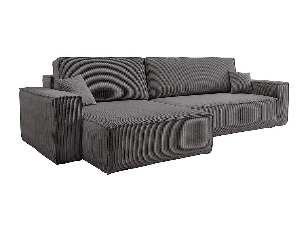 Canapé FARAH d'angle max réversible et convertible 5 places en velours côtelé - Gris