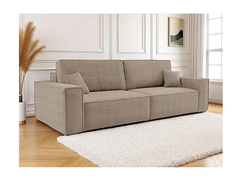 Canapé droit 3 places FARAH convertible en velours côtelé - Taupe