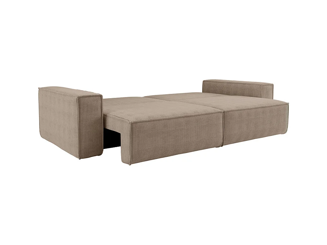Canapé droit 3 places FARAH convertible en velours côtelé - Taupe