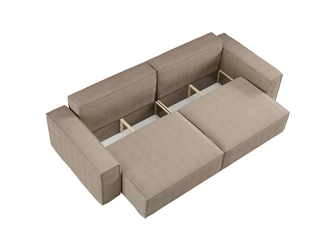 Canapé droit 3 places FARAH convertible en velours côtelé - Taupe