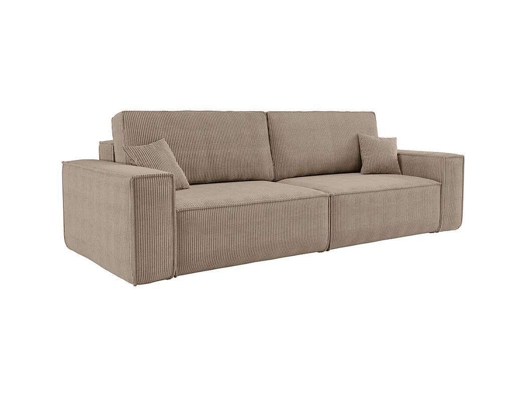 Canapé droit 3 places FARAH convertible en velours côtelé - Taupe